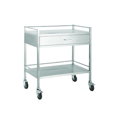 Double Instrument trolley with Rail, 1 Drawer Full Width - 1 Shelf