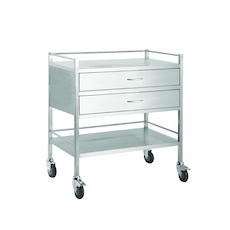 Double Instrument trolley with Rail, 2 Drawer - Full Width - 1 Shelf