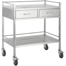 Double Instrument trolley with Rail, 2 Drawer - Side by Side - 1 Shelf