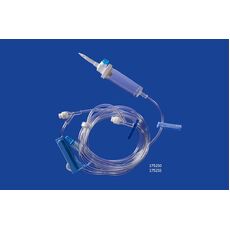 IV Administration Set with One Injection Site - Universal spike, 224cm (88in) tubing, roller clamp, slide clamp, one injection site located 28cm (11in